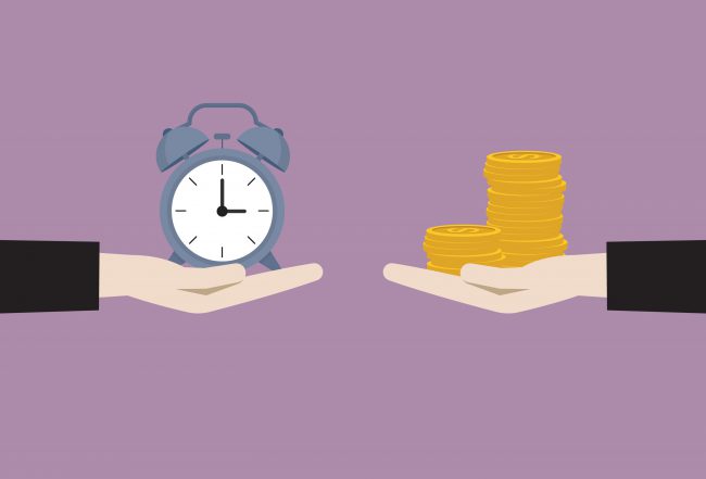 Businessman exchange between clock and money