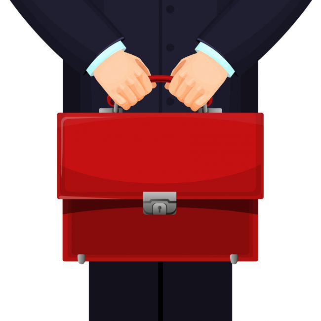 Man holding red budget briefcase on vector illustration